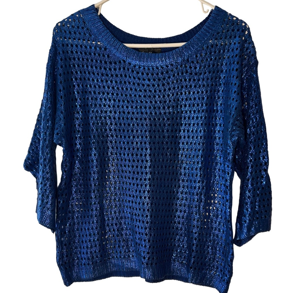 Love‎ Always Metallic Blue Knit Top